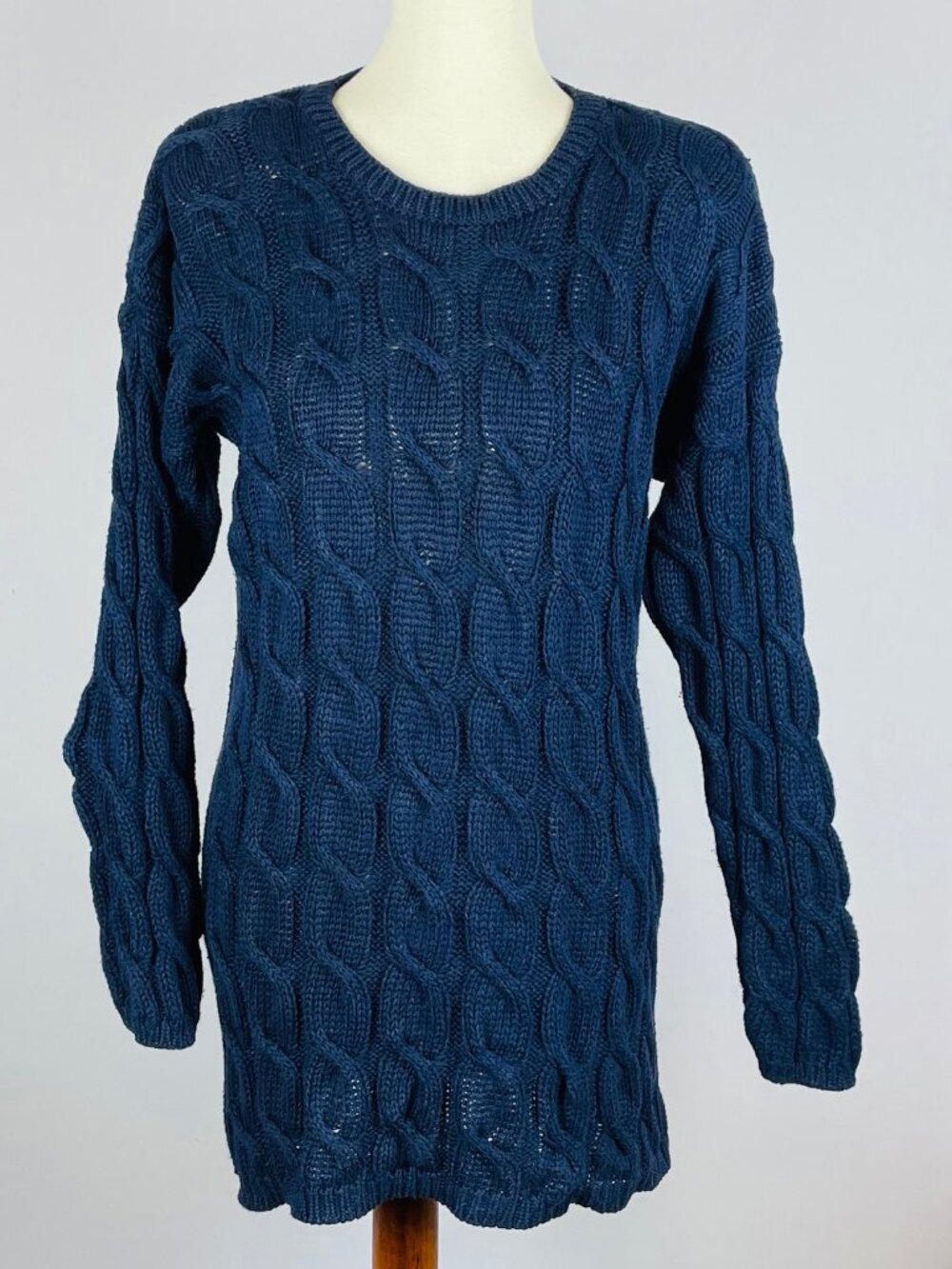 Vtg 90s Paul Harris Cable Knit Tunic Sweater Sz M Navy Nautical Old Money Fisher